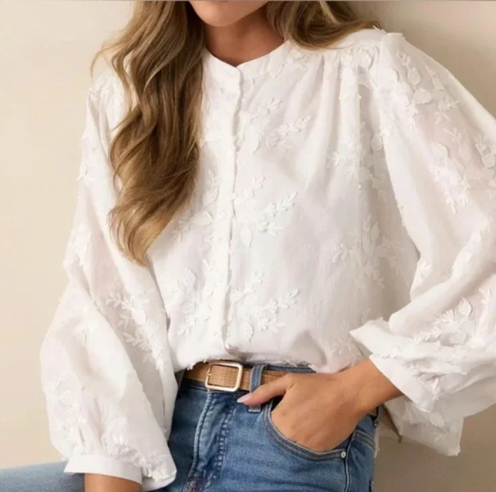 Floral Embroidered Button Up | Size L