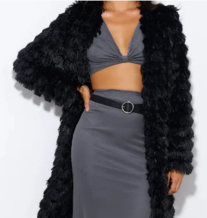 Helloy Molly Faux Fur Jacket Black | Size XL