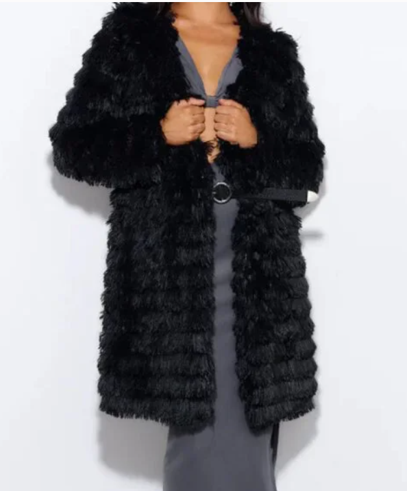 Helloy Molly Faux Fur Jacket Black | Size XL