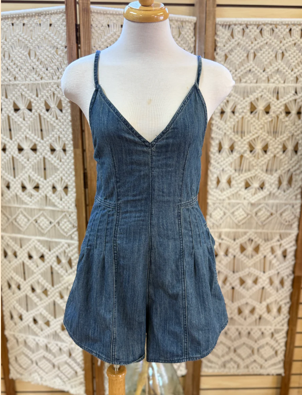 Miou Muse Denim Mini Romper | Size Small
