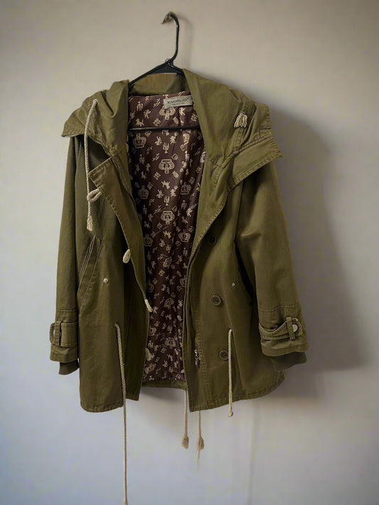 Chic Olive Green Hooded Military-Style Jacket | Size S/M