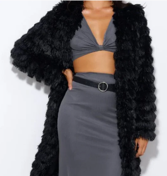 Helloy Molly Faux Fur Jacket Black | Size XL