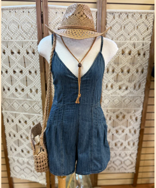 Miou Muse Denim Mini Romper | Size Small